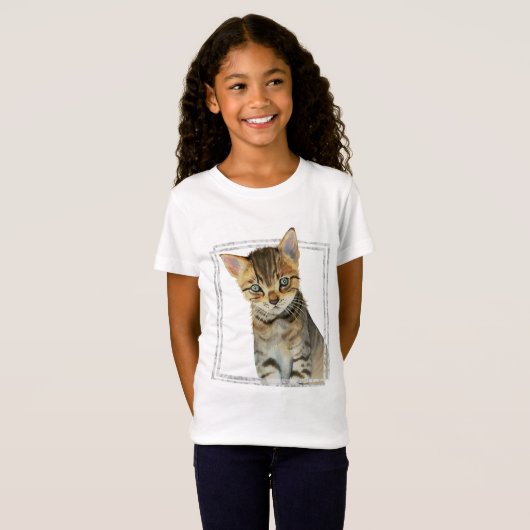T-Shirt Peinture tigrée de chaton avec le cadre de marbre (Devant entier)