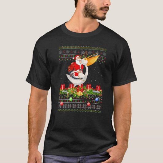 T-shirt Pelican Bird Ugly Santa Riding Pelican Christmas (Devant)