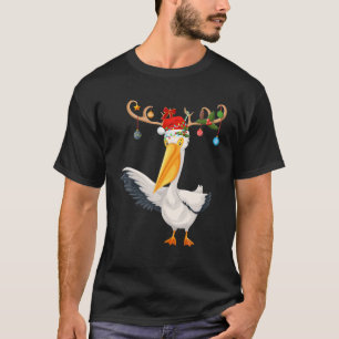 T-shirt Pélican Bird Xmas Cadeau Reindeer Santa Hat Pelica
