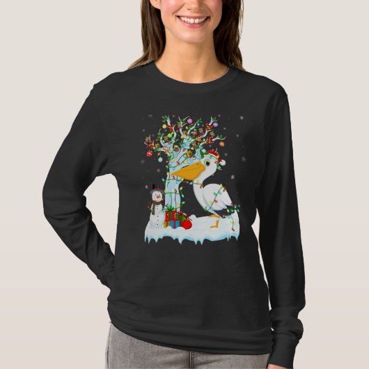 T-shirt Pelican Bird Xmas Tree Lighting Santa Hat Pelican (Devant)