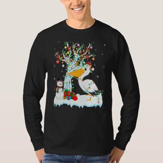 T-shirt Pelican Bird Xmas Tree Lighting Santa Hat Pelican (Devant)