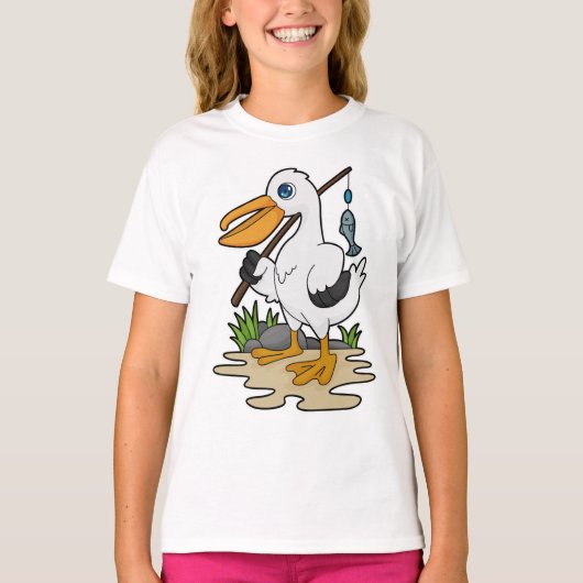 T-shirt Pélican comme pêcheur avec la baguette de pêche et (Devant)