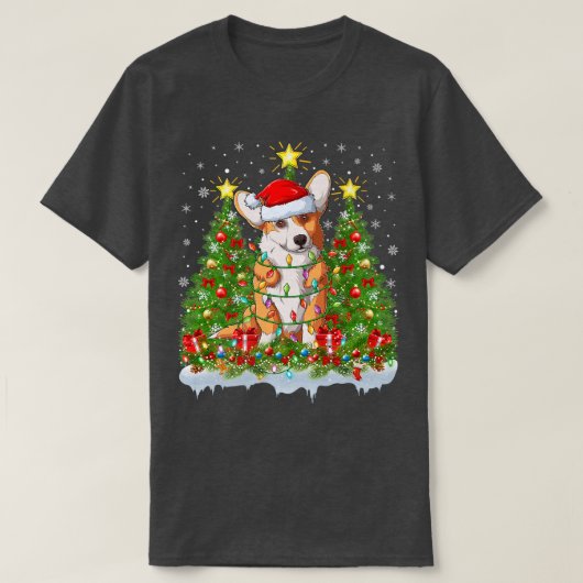 T-shirt Pembroke Gallois Corgi Chien Éclairage Xmas Tree C (Design devant)