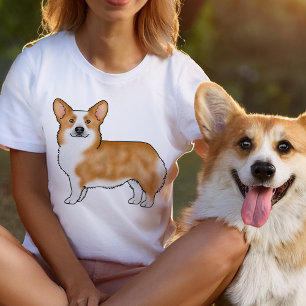 T-shirt Pembroke Welsh Corgi Cartoon Chien Rouge Et Blanc
