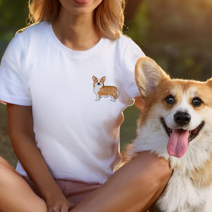 T-shirt Pembroke Welsh Corgi Cartoon Chien Rouge Et Blanc