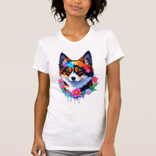 T-shirt Pembroke Welsh Corgi Couronne Fleurie de Fleurs 