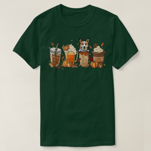 T-shirt Pembroke Welsh Corgi Fall Café Halloween Citrouill (Design devant)