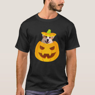 T-shirt Pembroke Welsh Corgi regardant d'une citrouille de