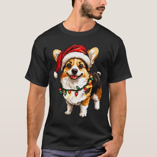 T-shirt Pembroke Welsh Corgi Santa Christmas Tree Lights X (Devant)