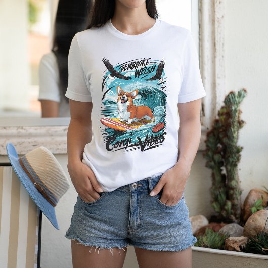 T-shirt Pembroke Welsh Corgi Surfer Sur Le Rider Wave