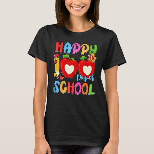 T-shirt Pencil Apples Happy 100th Day Of School Student Te (Devant)