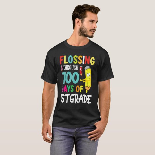 T-shirt Pencil Student Senior Flossing Through 100 Days Of (Devant entier)