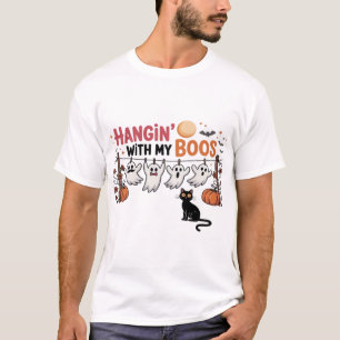 T-shirt Pendu avec mes Boos Fantôme tenant un chat noir dr
