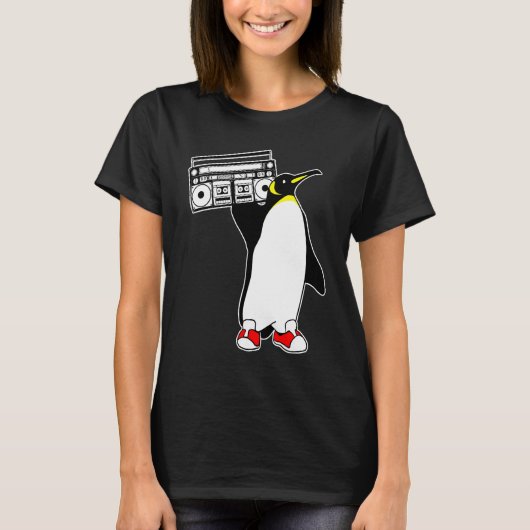 T-shirt Penguin Boombox Retro 1980s Boom Box (Devant)