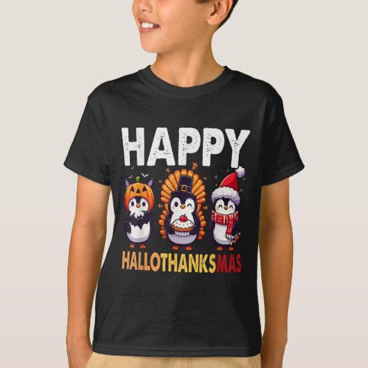 T-shirt Penguin Christmas Halloween Costume Happy Hallotha (Devant)