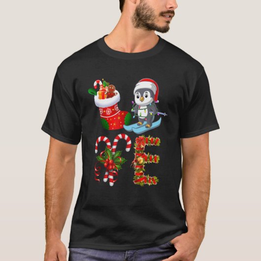 T-shirt Penguin Christmas Lights Led Santa Hat Christmas (Devant)