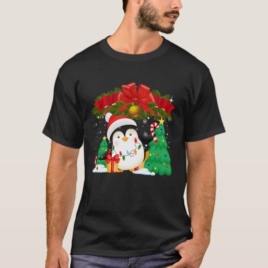 T-shirt Penguin Christmas Ornament Tree Lights Cute Pengui (Devant)
