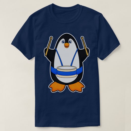 T-shirt Penguin comme musicien avec tambour (Design devant)