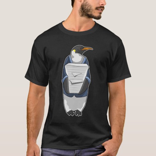 T-shirt Penguin comme secrétaire avec pile de papier (Devant)