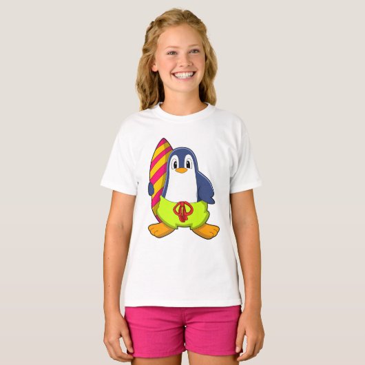 T-shirt Penguin comme surfer avec Surfer (Devant entier)