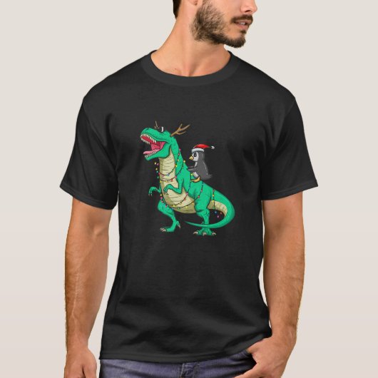 T-shirt Penguin de Noël équitation Dinosaur T Rex Holiday  (Devant)