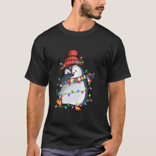 T-shirt Penguin de Noël Père Noël Penguin Lumières de Noël