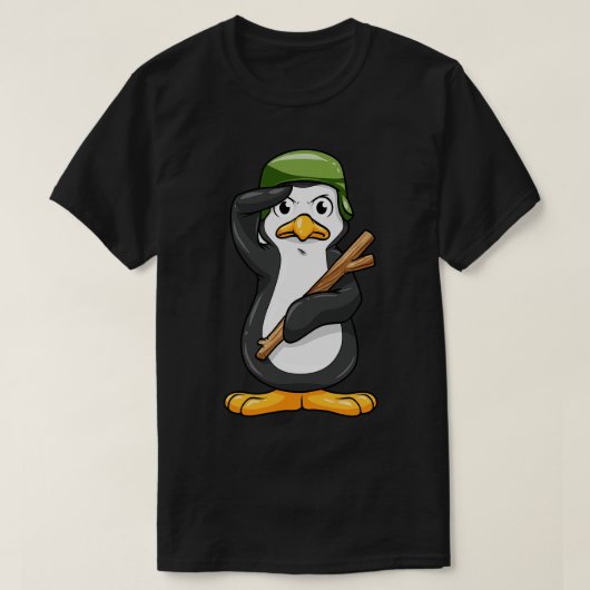 T-shirt Penguin en tant que soldat avec casque et salut mi (Design devant)