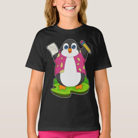 T-shirt Penguin Pencil Paper School (Devant)