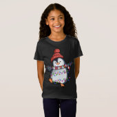 T-Shirt Penguin Père Noël éclaire le pyjama de Noël mignon (Devant entier)