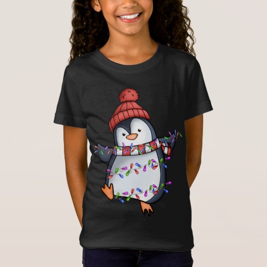 T-Shirt Penguin Père Noël éclaire le pyjama de Noël mignon (Devant)