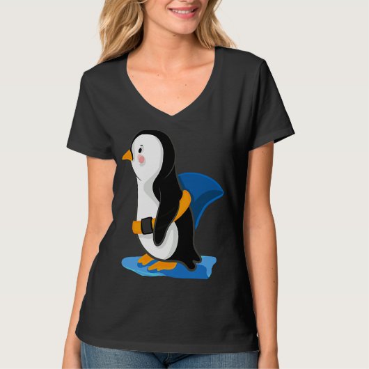 T-shirt Penguin shark fin illustration (Devant)