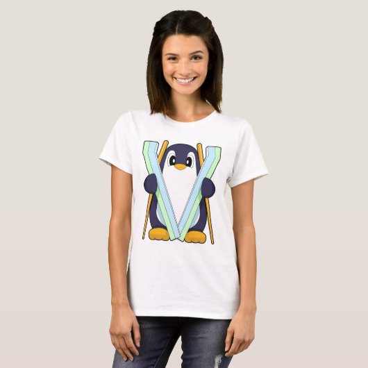 T-shirt Penguin Skier Ski Winter sports (Devant entier)