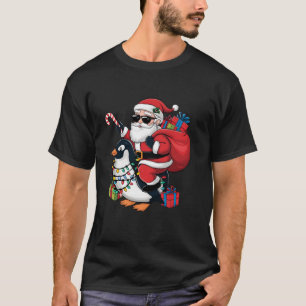 T-shirt Penguin Xmas Éclairage Père Noël équitation Pengui