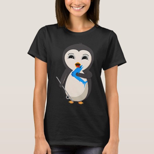 T-shirt Penguina - pêche à la canne (Devant)