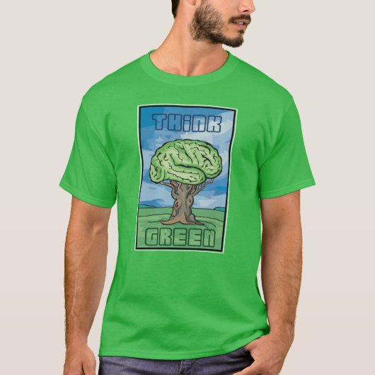 T-shirt Pensez au cerveau vert (Devant)