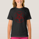 T-shirt Pentagram Red Devil<br><div class="desc">Pentagramme rouge,  inversé,  texturé en cercle,  sur arrière - plan noir. Symbole occulte 666</div>