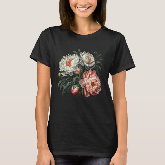 T-shirt Peony Flower Floral Bouquet Lovers (Devant)