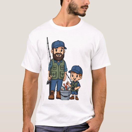 T-shirt Père et fils pêchant ensemble (Devant)