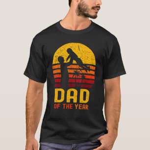 T-shirt Père Fils Papa De L'Année Coucher De Soleil Rétro