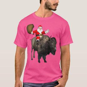 T-shirt Père Noël À cheval Sur Un Bison 