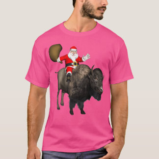 T-shirt Père Noël À cheval Sur Un Bison