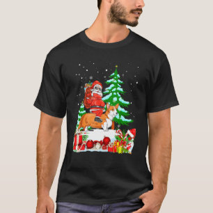 T-shirt Père Noël à cheval sur un thème de chien Corgi Noë