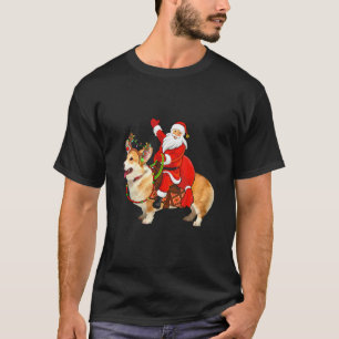 T-shirt Père Noël amateur de chien Corgi drôle à cheval su