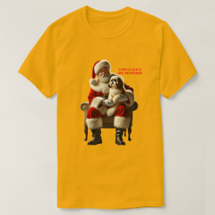 T-shirt Père Noël assis avec un Chien Chien Chien Chien Ch