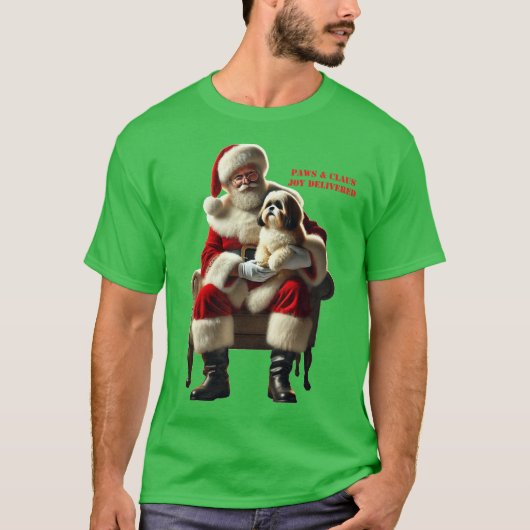 T-shirt Père Noël assis avec un Chien Chien Chien Chien Ch (Devant)