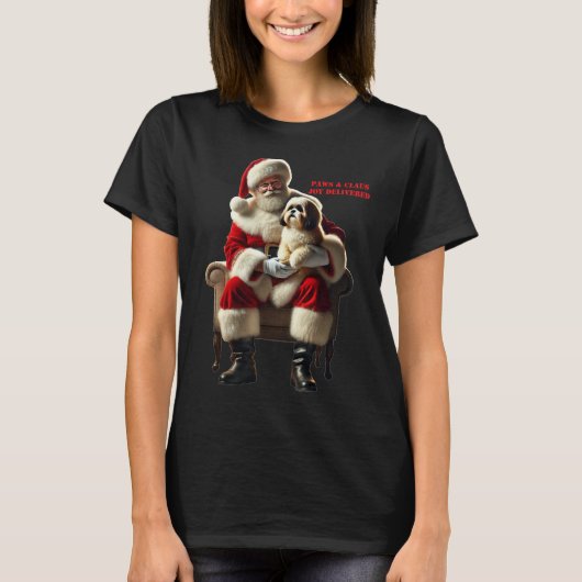 T-shirt Père Noël assis avec un Chien Chien Chien Chien Ch (Devant)