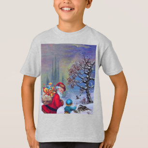 T-SHIRT PÈRE NOËL AVEC ENFANT DANS LA NEIGE D'HIVER