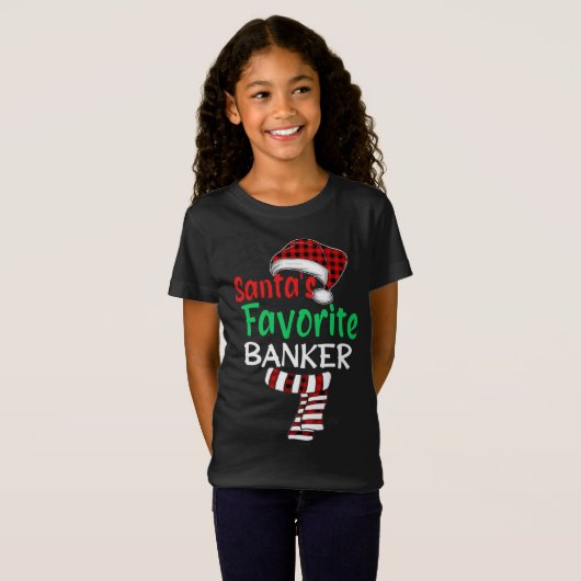 T-Shirt Père Noël banquier favori Noël Père Noël Red Plaid (Devant entier)