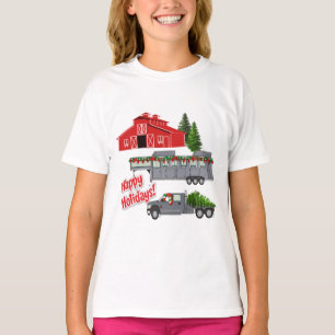 T-shirt Père Noël Barn Truck Horse Trailer Noël