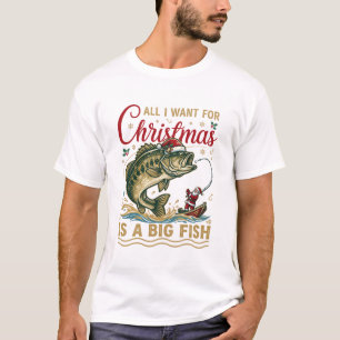 T-shirt Père Noël Bateau Pêche Bass Grand Poisson de Noël